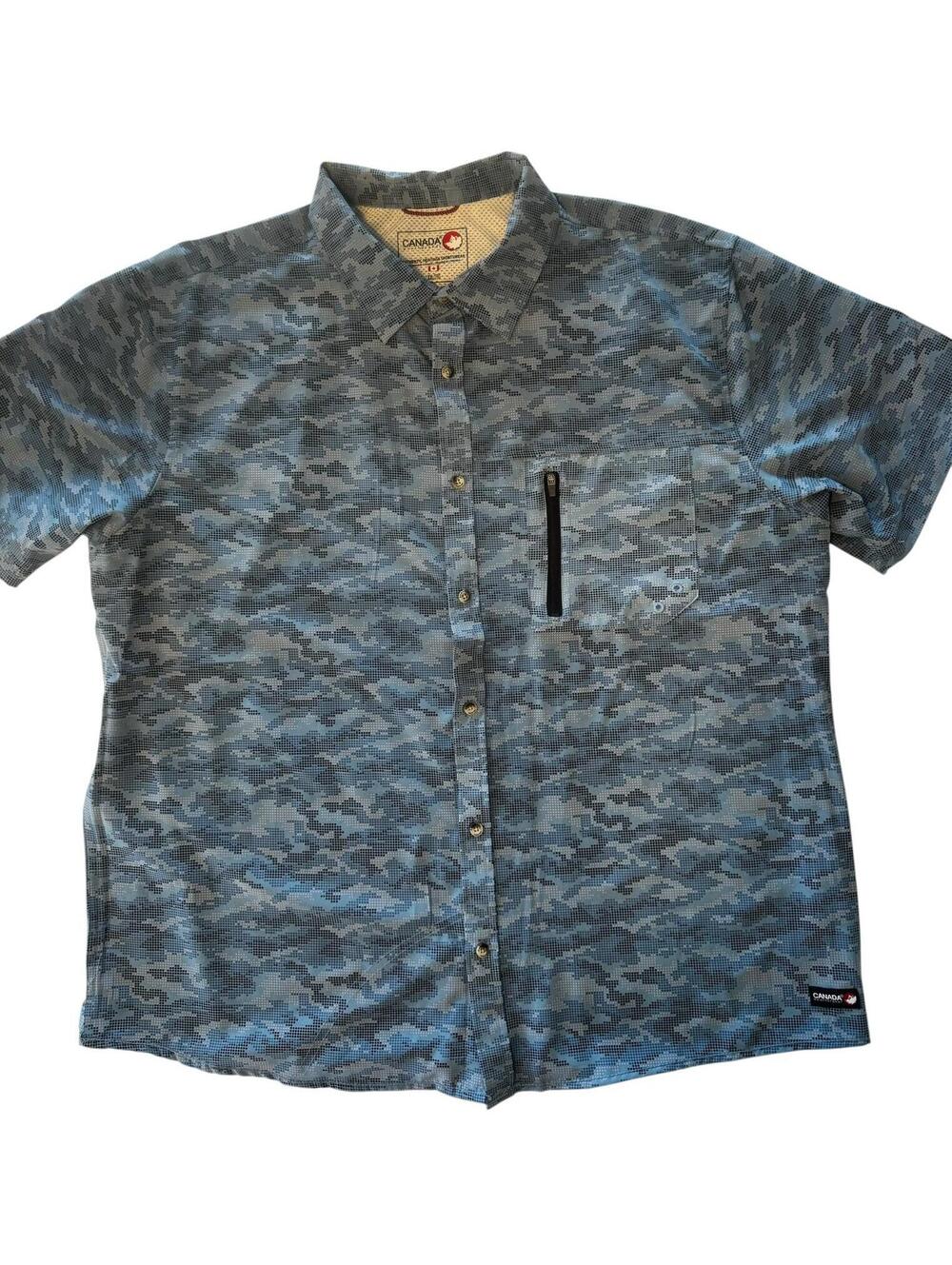 Canada Weather Gear Mens XXLT Blue Camo Fishing Shirt Vented Zip Pocket